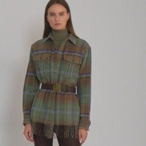 NWT Lauren Ralph Lauren Plaid Fringe Trim Twill Shirt Jacket Women's Size XL